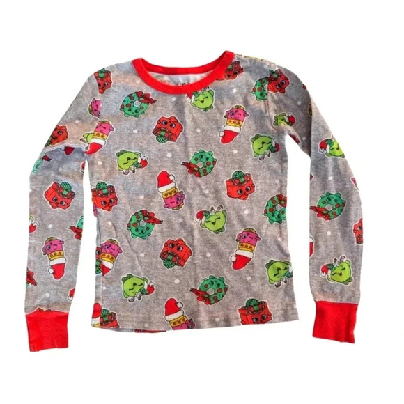 Shopkins Girls 2pc Santas Faves Christmas Holiday Pajamas Cotton Sleep SZ 8 Red - Picture 2 of 8